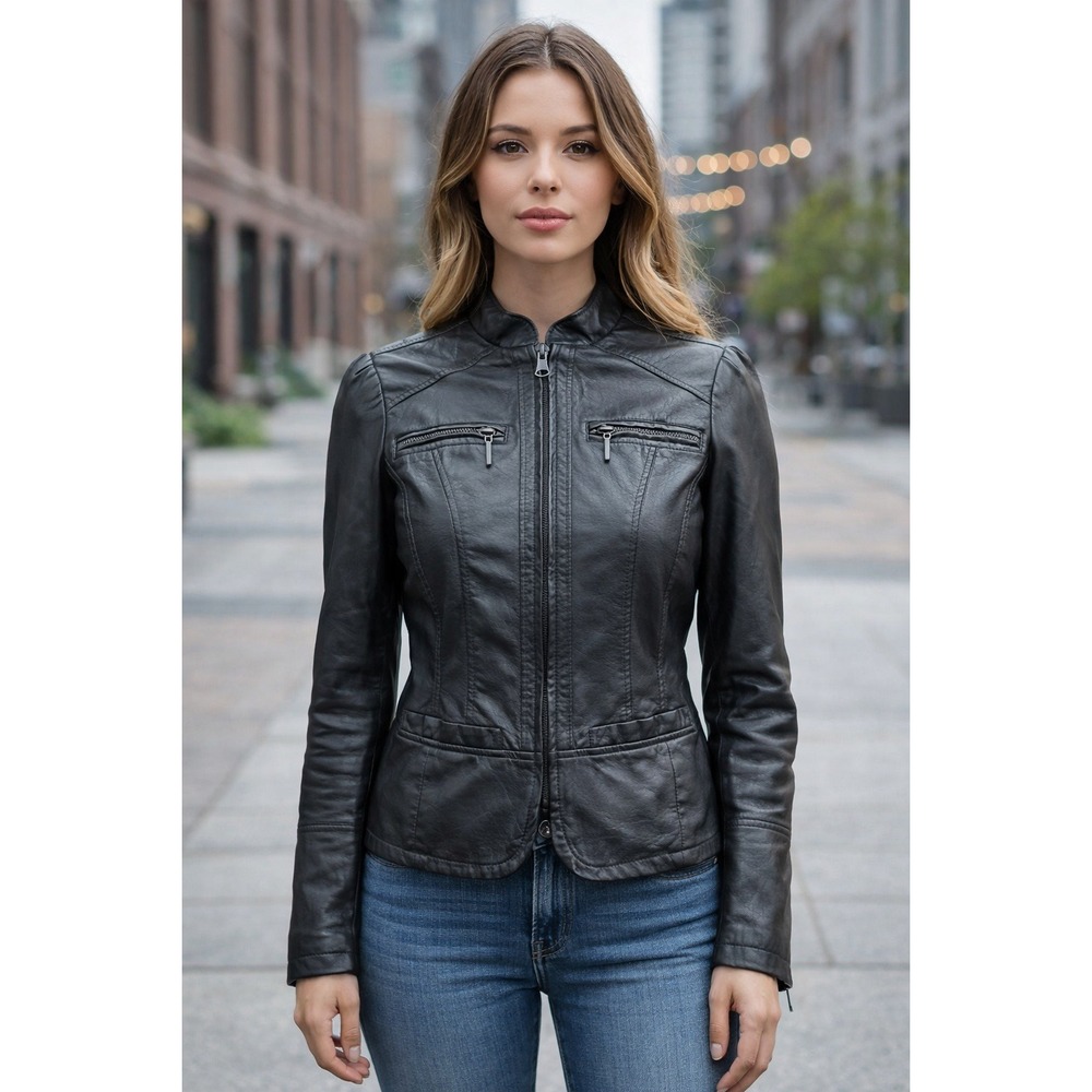 Jou Jou Leather Jacket Women's Size S Black‎ Zipped Moto Pockets Grunge Goth NWT